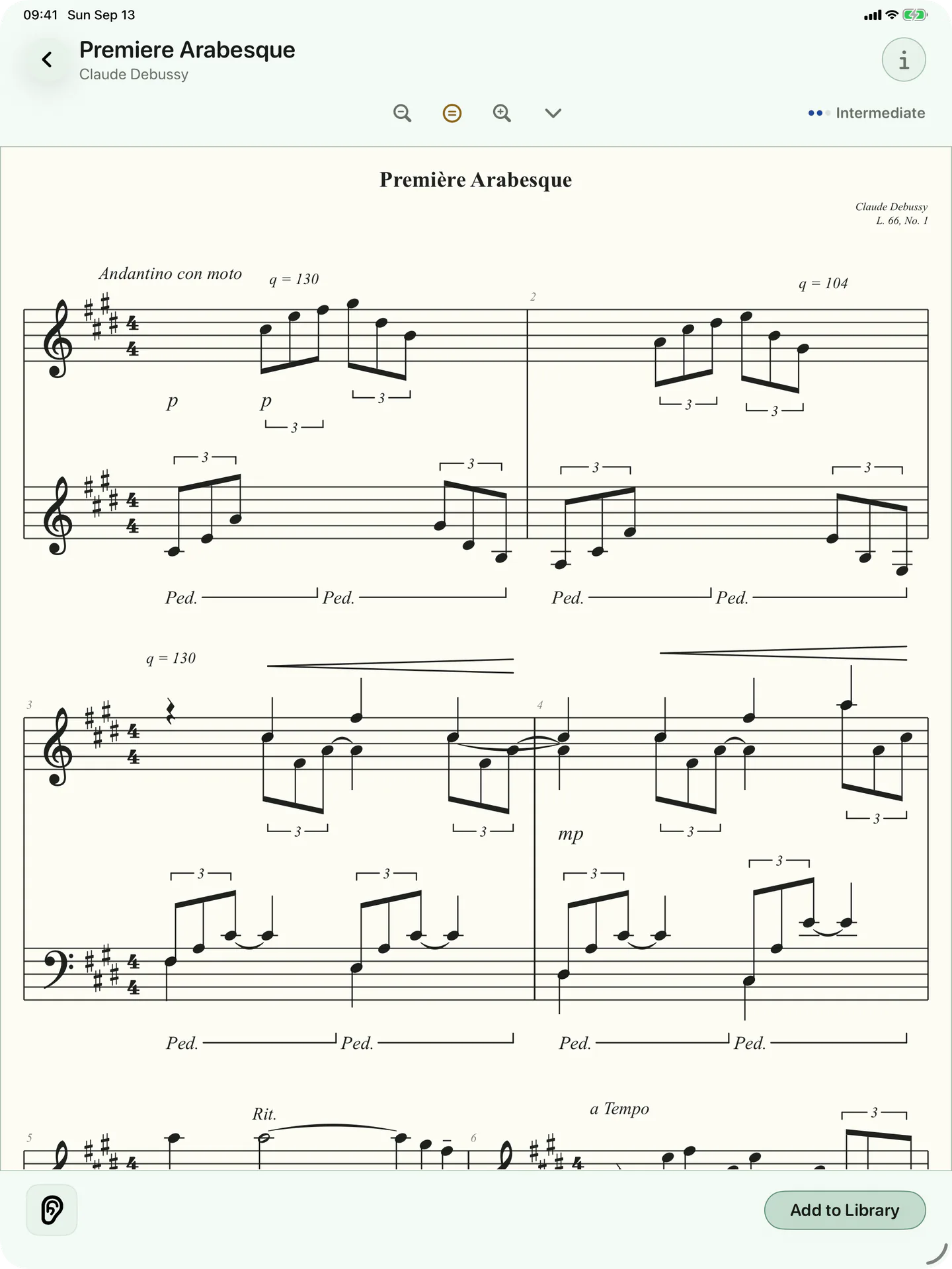 A piano score preview open in BetterMuse on iPad