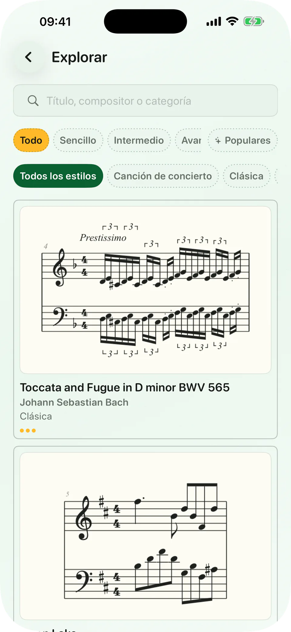Explorar de BetterMuse con vistas previas de notación e indicadores de dificultad